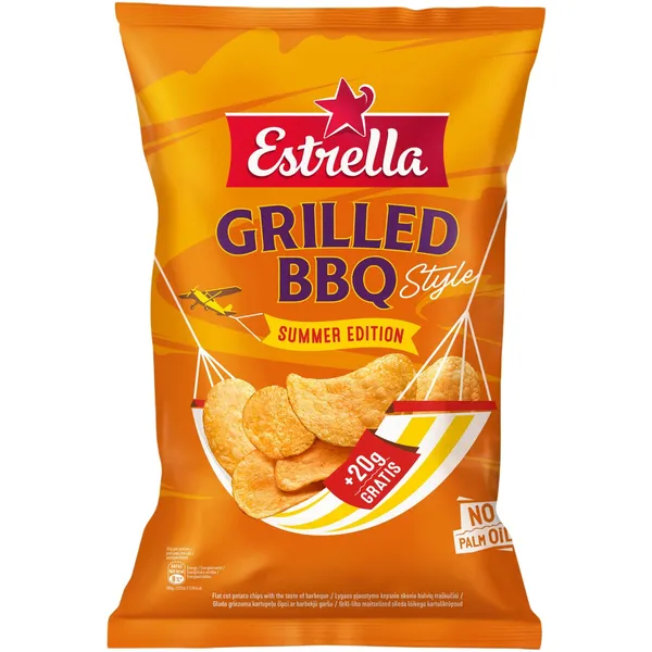 Kartupeļu čipsi Estrella ar barbekjū garšu, gluda griezuma 200g