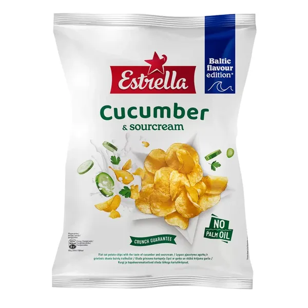 Kartupeļu čipsi Estrella ar gurķu un skābā krējuma garšu 170g