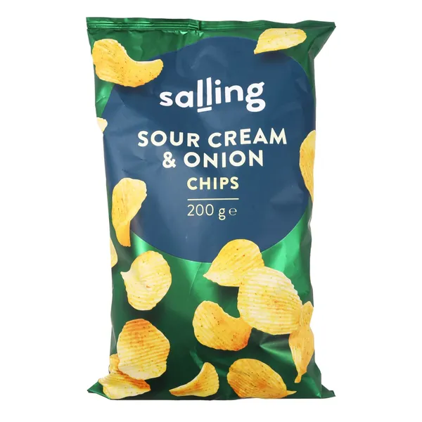 Kartupeļu čipsi Salling ar skābā krējuma un sīpolu garšu 200g