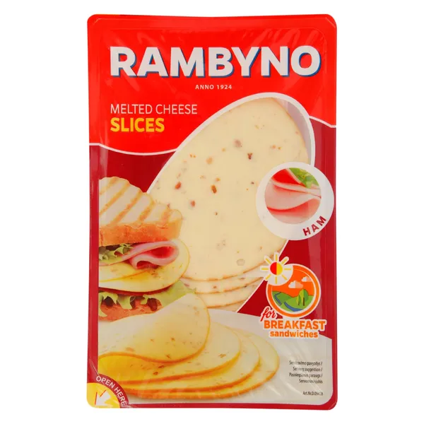 Kausētais siers ŽEMAITJIOS Rambyno, ar šķiņķi, šķēlītes, 150 g