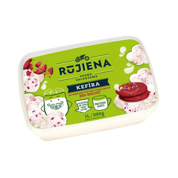 Kefīra saldējums Rūjienas ar sarkano cepumu gabaliņiem 1l/500g