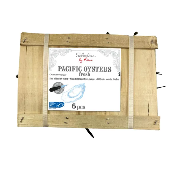 Klusā okeāna austeres, svaigas, Selection by Rimi, 6 gab. ar atvēršanas nazi, MSC, 90-130g