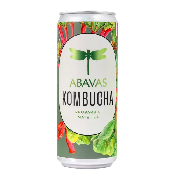 Kombuča ABAVAS, ar rabarberiem un mate tēju, bundžā, 0.33l (DEP)