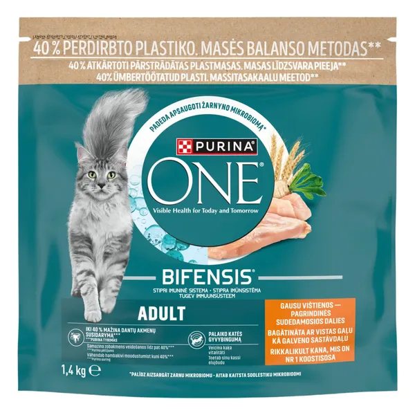 Kompleksā kaķu barība Purina One Adult sausā, pieaugušiem kaķiem, ar vistu 1,4kg