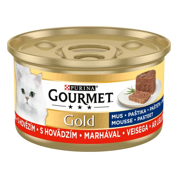 Kompleksa barība mājas pieaugušiem kaķiem Gourmet gold liellopu,pastēte,85g