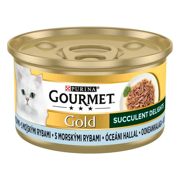 Konservi kaķiem Gourmet Gold Succulent delight ar zivīm 85g