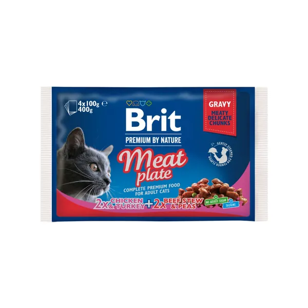 Konservi kaķiem Brit Premium by Nature Cat gaļas izlase 4x100g