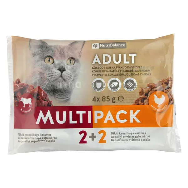 Konservi kaķiem Nutribalance ar vistu un liellopa gaļu 340g