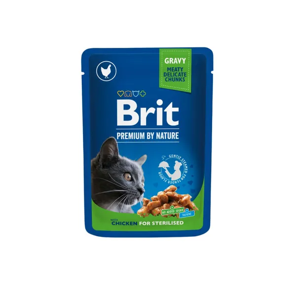 Konservi sterilizētiem kaķiem Brit Premium Sterilised vistas 100g