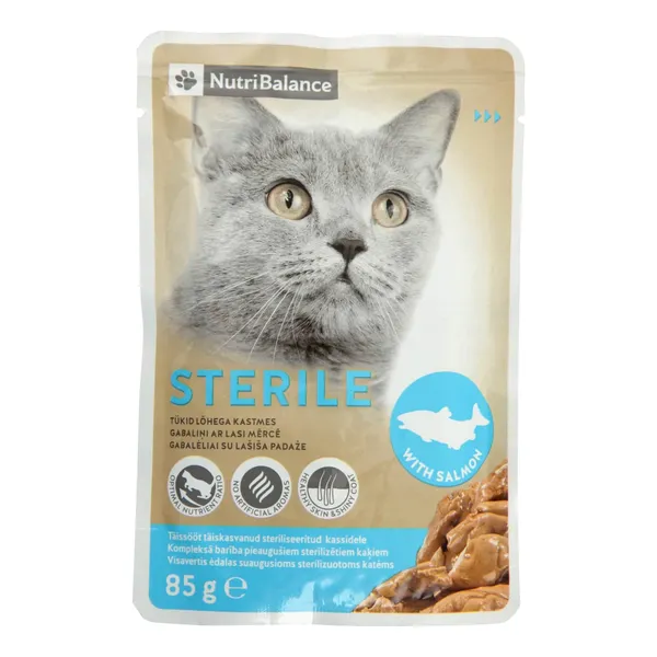Konservi sterilizētiem kaķiem Nutribalance ar lasi 85g