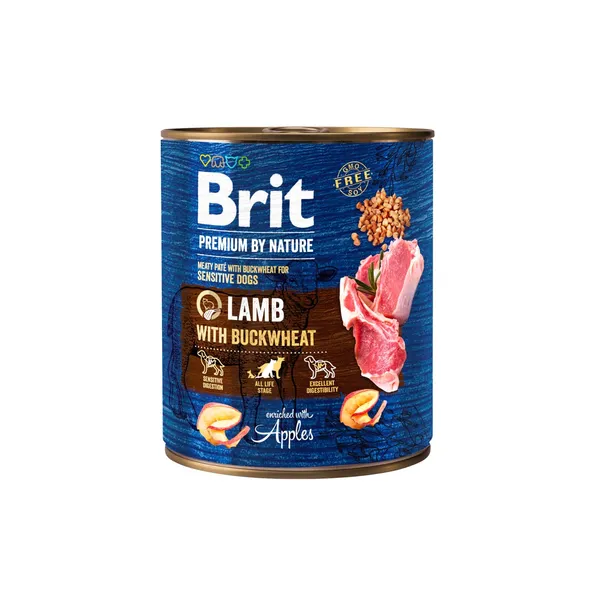 Konservi suņiem Brit Premium by Nature ar jēra gaļu, griķiem 800g