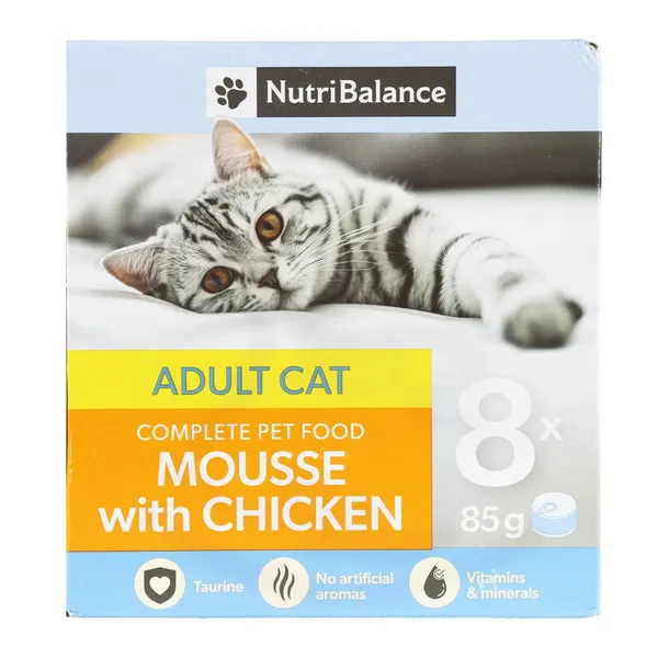 Konservi kaķiem Nutribalance Muss ar vistas gaļu 8x85g