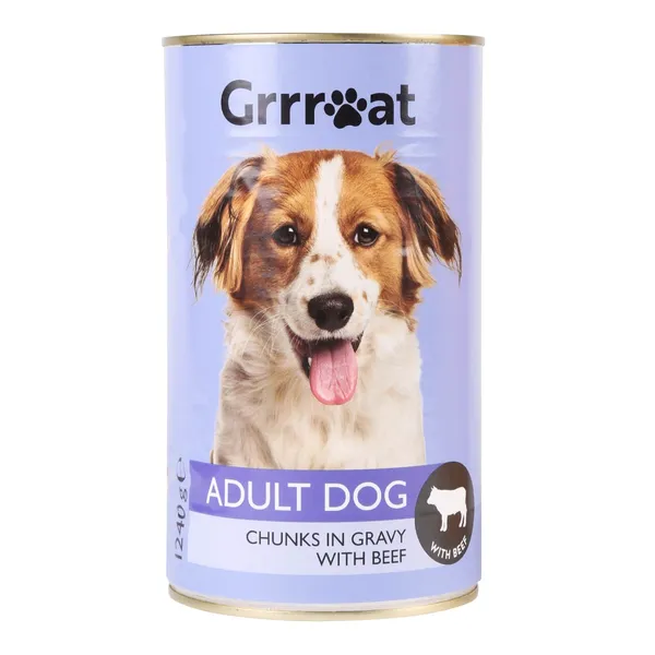 Kompleksa konservēta barība pieaugušiem suņiem Grrreat ar liellopu gaļu 1.24kg