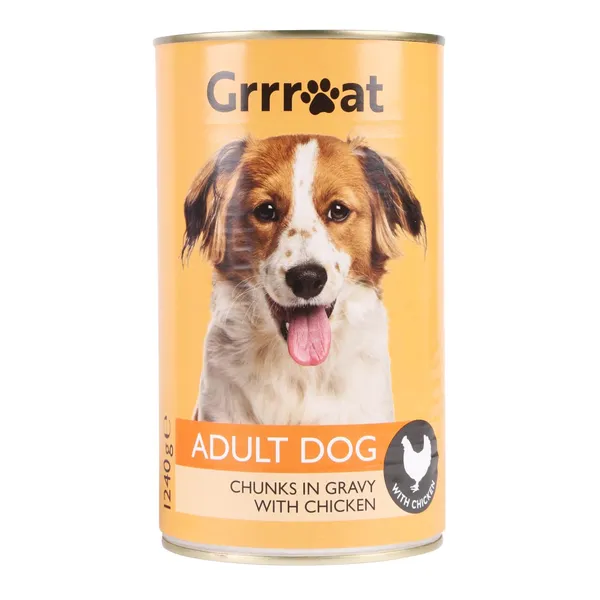 Kompleksa konservēta barība pieaugušiem suņiem Grrreat ar mājputnu gaļu 1,24kg