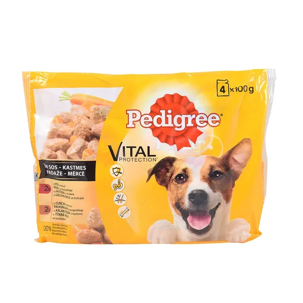 Konservs suņiem Pedigree ar liellopa un tītara gaļu 4x100g