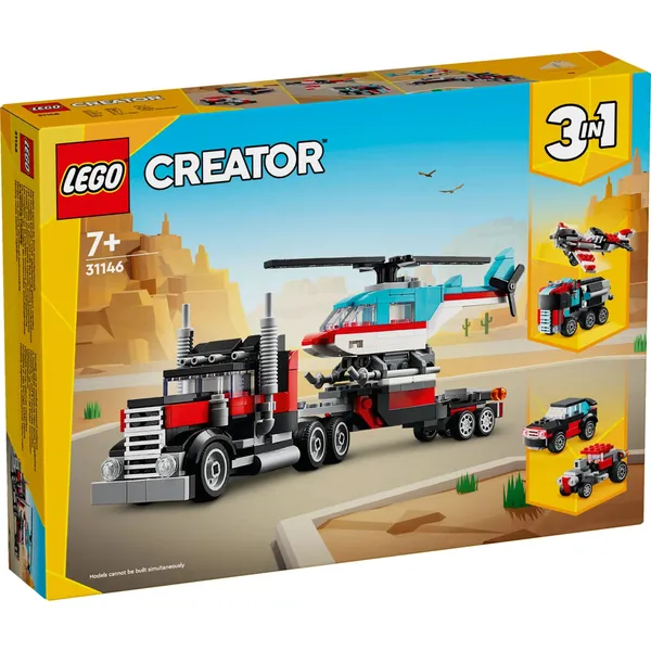 Konstruktors Lego Kravas Auto Ar Platformu Un Helikopteru 31146
