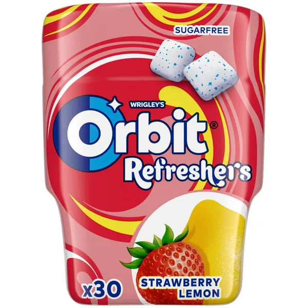 Košļājamā gumija Orbit Refreshers Strawberry Lemon ar saldinātāju 67g