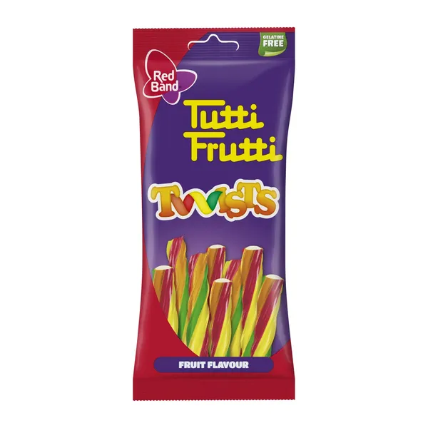 Košļājamās konfektes Red Band Tutti Frutti Twists ar augļu garšu 100g
