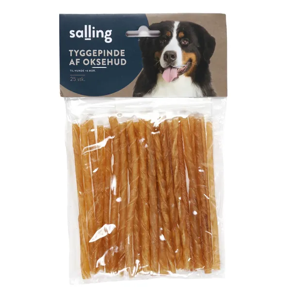 Košļājamās nūjiņas Salling no žāvētas liellopa ādas daļēji mitra uzkoda suņiem 25 gab. 100 g +6 mēneši