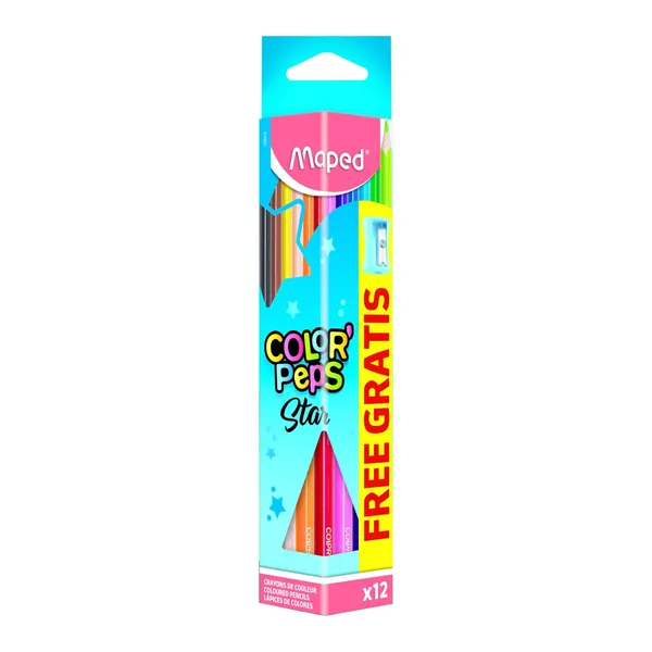 Krāsainie zīmuļi Maped ColorPeps Star 12gab.+zīmuļu asināmais BS26