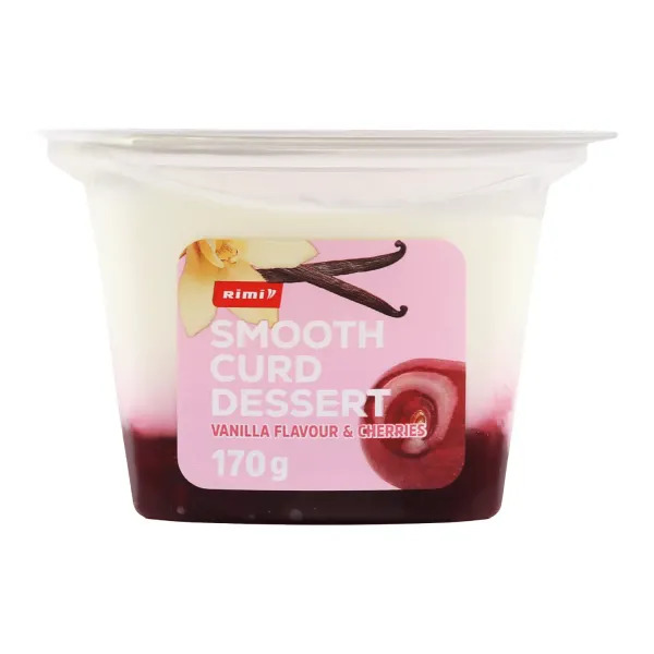 Krēmīgs biezpiena deserts Rimi ar vaniļas garšu un ķiršiem 170g