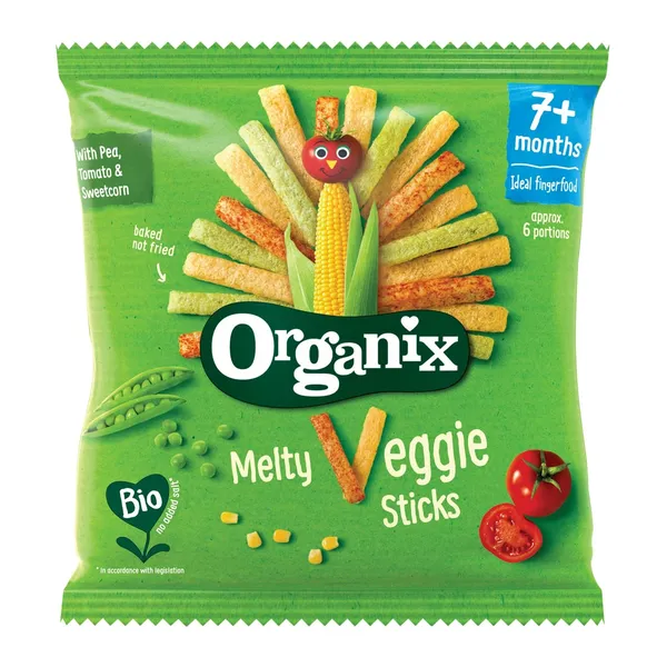 Kukurūzas nūjiņas Organix ar dārzeņiem, zīdaiņiem no 7 mēnešiem BIO 15g