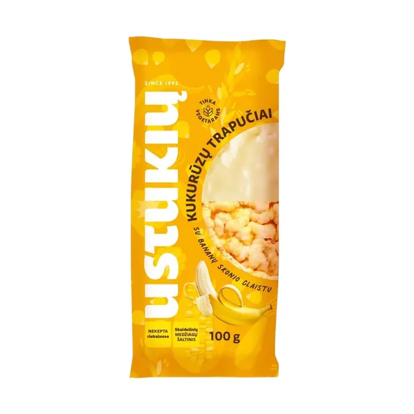 Kukurūzas galetes Ustukiu Malunas ar banānu garšas glazūru 90g