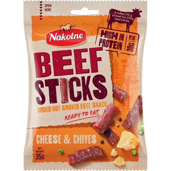 Kūpināta liellopu gaļas uzkoda Nākotne Sticks Cheese & Chives 35g