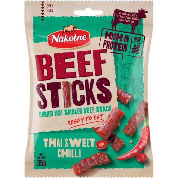 Kūpināta liellopu gaļas uzkoda Nākotne Sticks Thai Sweet Chilli 35g