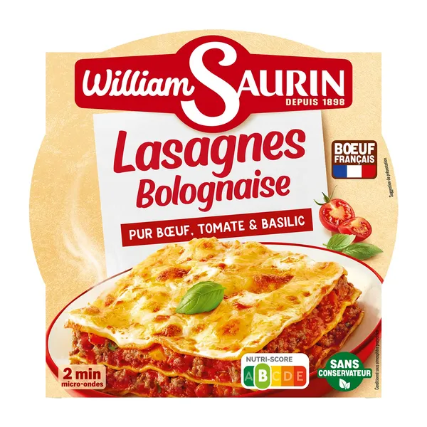 Lazanja William Saurin Boloņas mērcē ar liellopa gaļu, tomātiem un baziliku 300g