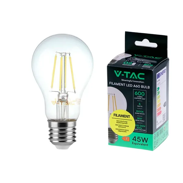 LED spuldze e27/a60 600lm/6w/2.7k Vtac 1887