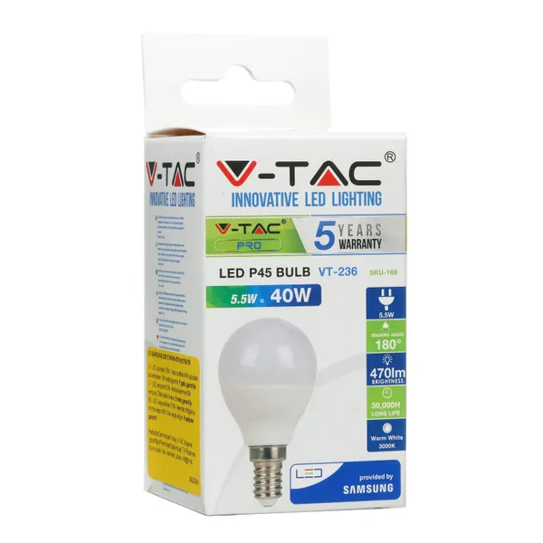 Led spuldze V-tac e14 p45 3k Vt-smg1880