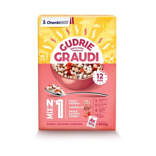 Grūbu, linsēklu, kaltēto tomātu maisījums GUDRIE GRAUDI, 4x90g
