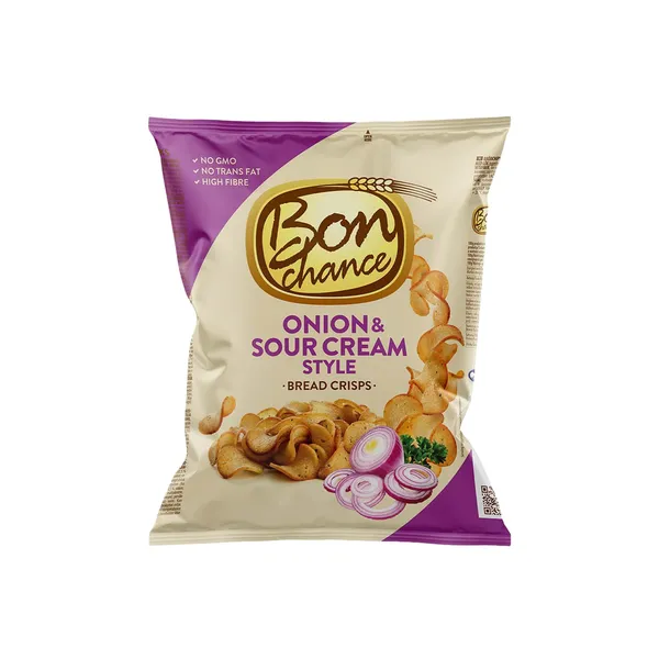 Maizes čipsi Bon Chance ar sīpolu un krējuma garšas garšvielu maisījumu 120g