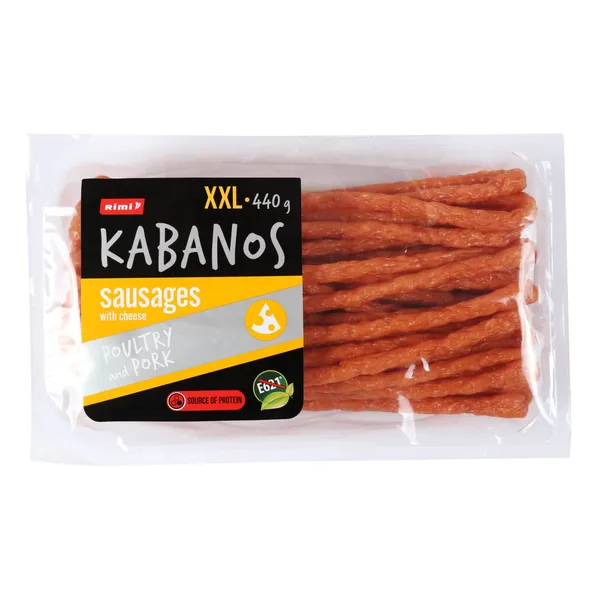 Mājputnu un cūkgaļas desiņas Rimi Kabanos ar sieru 440g