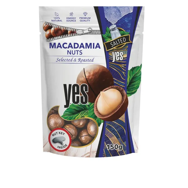 Makadāmijas rieksti Yes grauzdēti un sālīti, iegriezti 150g