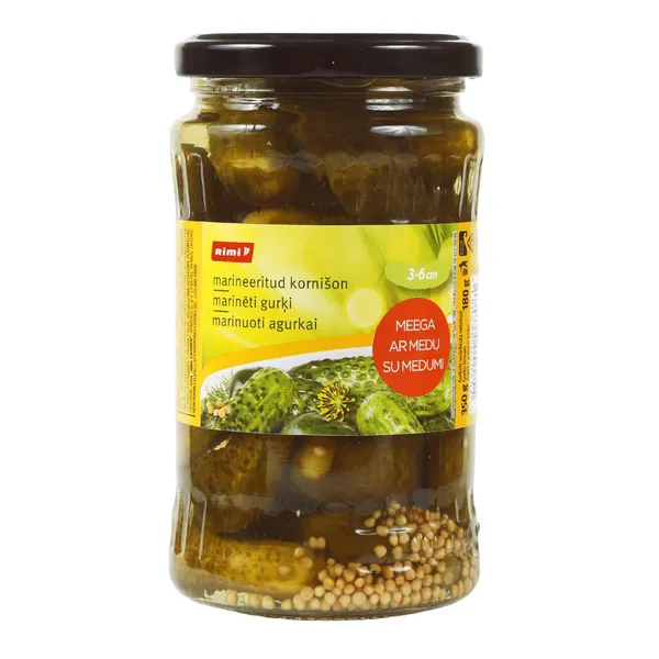 Marinēti gurķi Rimi ar medu 350g/180g