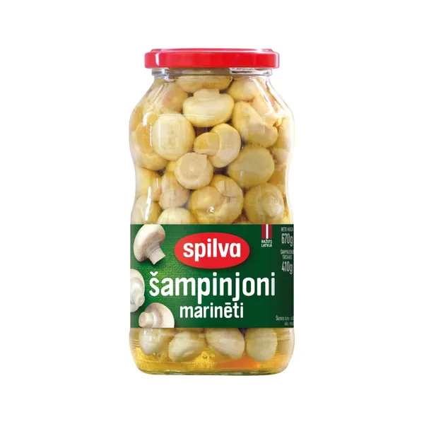 Marinēti šampinjoni 670g (410g), Spilva