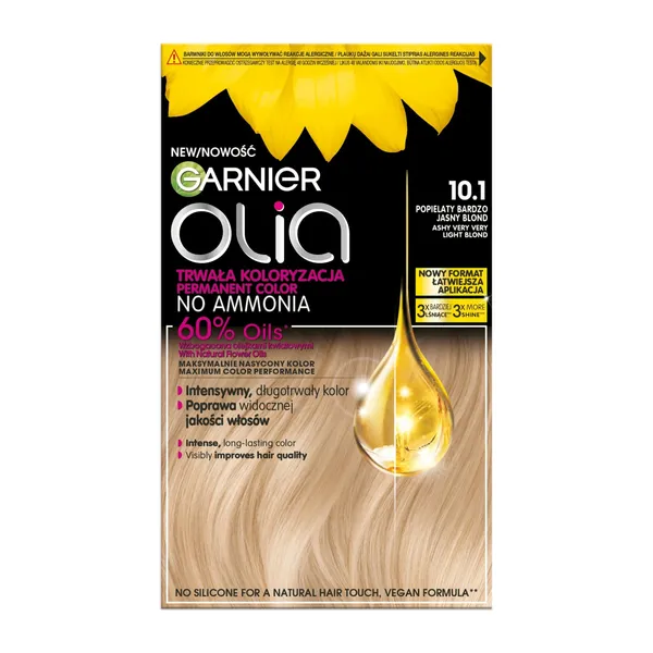 Matu krāsa Garnier Olia ilgnoturīga, uz eļļas bāzes bez amonjaka 10.1 ļoti pelnu gaiša 1gab.