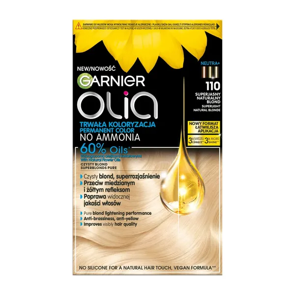 Matu krāsa Garnier Olia ilgnoturīga, uz eļļas bāzes bez amonjaka 110 super gaiša 1gab.