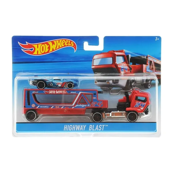 Rotaļlieta mazais treileris ar auto HotWheels, krāsa un dizains var atšķirties