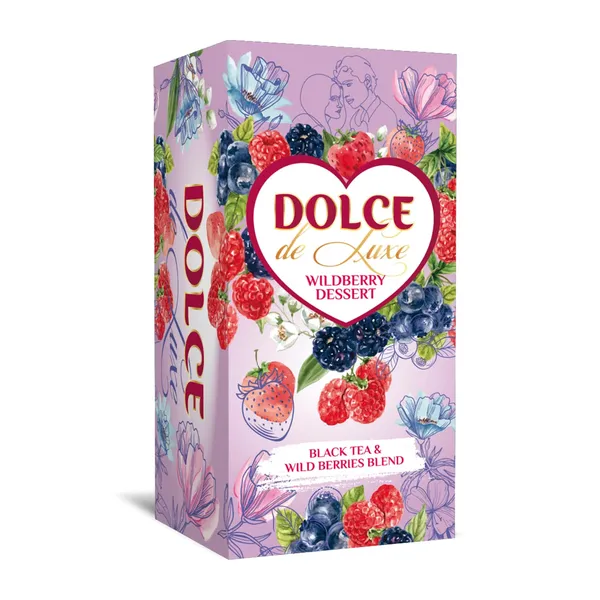 Melnā sīklapu tēja Dolce de Luxe Wildberry Dessert ar meža ogu gabaliņiem 50g