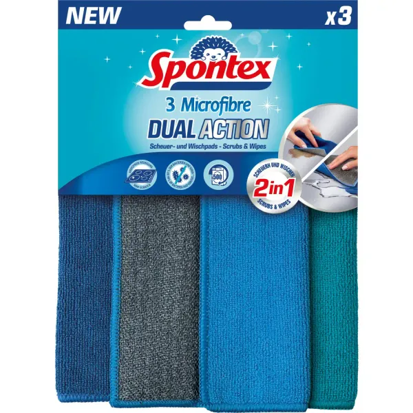 Mikrošķiedras lupatiņas Spontex Dual Action 3 gab. AW26