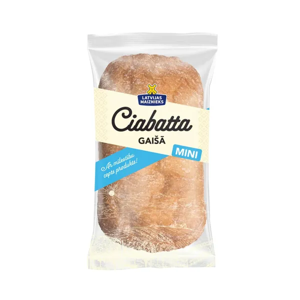 Mini gaišā ciabatta Latvijas Maiznieks bez rauga un bez cukura 100g