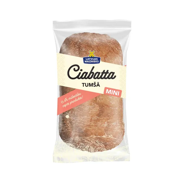Mini tumšā ciabatta Latvijas Maiznieks bez rauga un bez cukura 100g