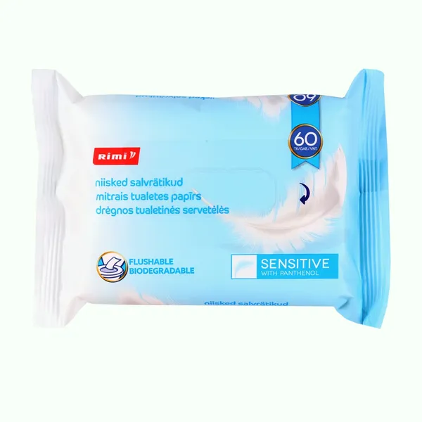 Mitrais tualetes papīrs Rimi Sensitive 60 gab.