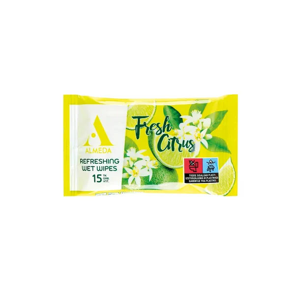Mitrās salvetes Almeda Fresh Citrus atsvaidzinošas 15 gab.