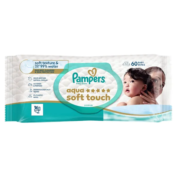 Mitrās salvetes Pampers Aqua Soft Touch 60gab.