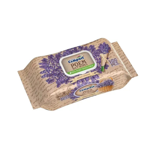 Mitrās salvetes Ultra Compact Poem French Lavander bezplastmasas 100gab.
