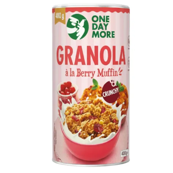 Ogu mafinu granola OneDayMore ar žāvētiem dzērvenēm un balto šokolādi 400g